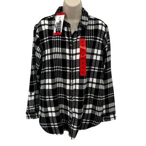 NWT Jachs Girlfriend Womens Black & White Plaid Button-Up Flannel Shirt Medium